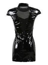 Sexy Catsuits Women Black PVC Veless Stand Bodycon Zentai Dress