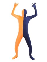 Halloween Orange Navy split costume Lycra Spandex Full Body Zentai Suit