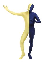 Halloween Yellow and Dark Navy split costume Lycra Spandex Full Body Zentai Suit