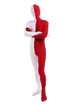 Halloween Red White split costume Lycra Spandex Full Body Zentai Suit