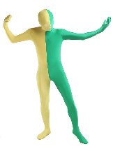 Halloween Yellow Green split costume Full Body Lycra Spandex zentai suit