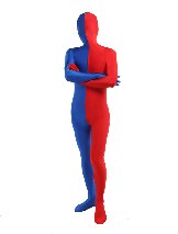 Halloween Blue Red split Lycra costume Full Body lycra Spandex zentai suit