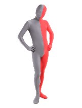 Halloween Red and Grey split Zentai costume Full Body Lycra Spandex zentai suit