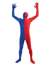 Halloween Blue Red split Lycra costume Full Body lycra Spandex zentai suit