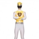 Supply Top Top Yellow And White Shiny Metallic Lycra Super Hero Full body Zentai Suit