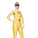 Yellow with White Shiny Metallic Lycra Super Hero Full body Zentai Suit