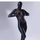 Black Shiny Metallic Lycra Female Full body Zentai Suit