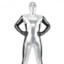 Silver And Black Shiny Metallic Full body Zentai Suit