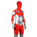 Silver And Red Shinny Metallic Lycra Spandex Full body Zentai Suit