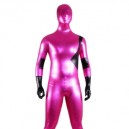 Rose And Black Shiny Metallic Lycra Spandex Full body Zentai Suit