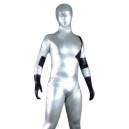 Silver And Black Shiny Metallic Lycra Spandex Full body Zentai Suit