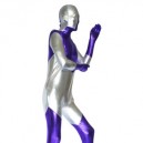 Silver And Purple Shiny Metallic With Spandex Unisex Full body Zentai Suit