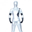White And Black Shiny Metallic Unisex Full body Zentai Suit