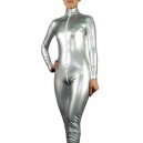 Popular Silver PVC Front Open Unisex Catsuit