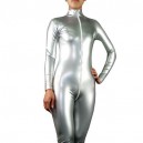 Popular Silver PVC Front Open Unisex Catsuit