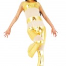 Gold Shiny Metallic with Velour Fabric Half Length Sleeveless Catsuit 