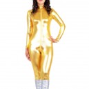 Golden Shiny Metallic Front Open Unisex Catsuit