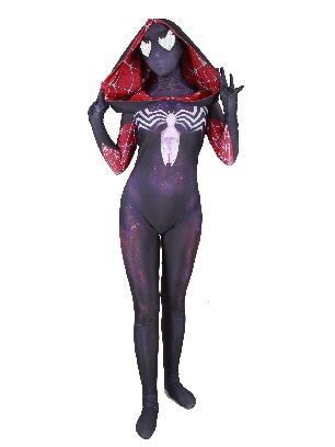 Lycra 3D Printed Women's Purple Cloak Halloween Cosplay Costume One-piece Tights