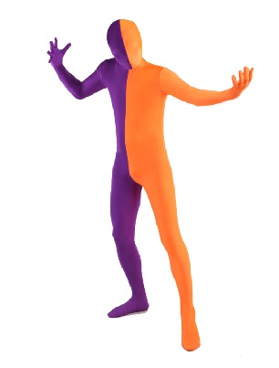 Halloween Orange Purple split costume Lycra Spandex Full Body Zentai Suit