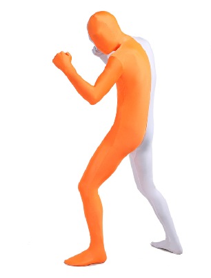 Halloween Unisex White Orange split Full Body zentai costume Lycra Spandex Zentai Suit