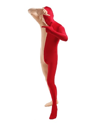 Halloween Costume Red and Pink split Unisex Full Body Lycra Spandex Zentai Suit
