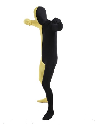Halloween Black Yellow split costume Lycra Spandex Full Body Zentai Suit