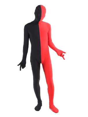 Halloween Red and Black split Zentai costume Full Body Lycra Spandex zentai Suit