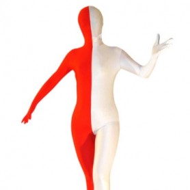 Half White Half Red  Lycra Spandex Unisex Full body Zentai Suit