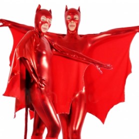 Shiny Metallic Red Bat Unisex Catsuit