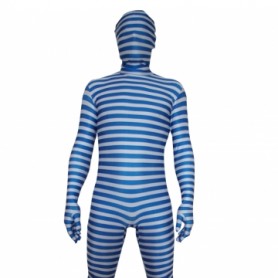 Blue And White Stripe Lycra Unisex Full body Zentai Suit Zentai