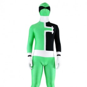 Green with White And Black Lycra Spandex Unisex Full body Zentai Suit