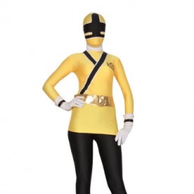 Yellow And Black Shiny Metallic Lycra Super Hero Full body Zentai Suit