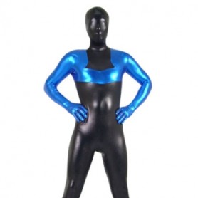 Black And Blue Shiny Metallic Full body Zentai Suit