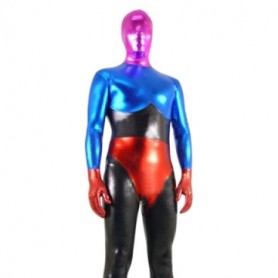 Black Peach Blue And Red Shiny Metallic Full body Zentai Suit
