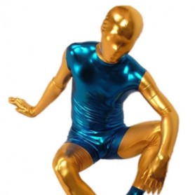 Blue And Gold Shiny Metallic Full body Zentai Suit