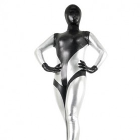 Classic Black And Silver Shiny Metallic Full body Zentai Suit