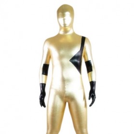Gold And Black Shiny Metallic Lycra Spandex Full body Zentai Suit