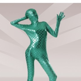 Green Fish Scale Shiny Metallic Full body Zentai Suit
