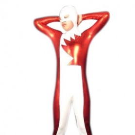 Red And White Shiny Metallic Unisex Full body Zentai Suit