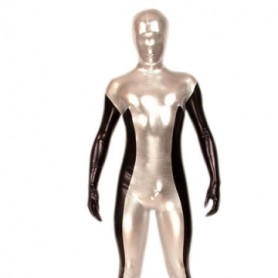 Silver Black Shiny Metallic Full body Zentai Suit