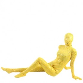 Yellow Shiny Metallic Golden Stripes Breathable Elastic Full body Zentai Suit Zentai