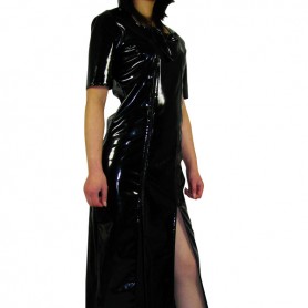 Black Short Sleeves PVC Maxi Dress