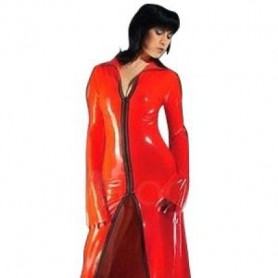 Crimson PVC Rain Coat with Front Open Zipper