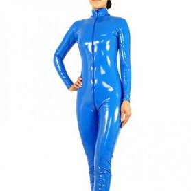 Deep Blue PVC Front Open Unisex Catsuit
