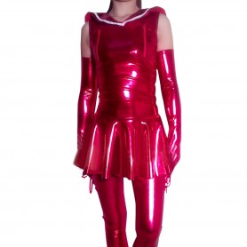 PVC School Uniform Style Catsuit with Shoulder Length Gloves and Stockings