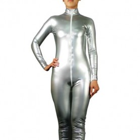 Popular Silver PVC Front Open Unisex Catsuit