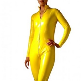 Yellow PVC Front Open Unisex Catsuit