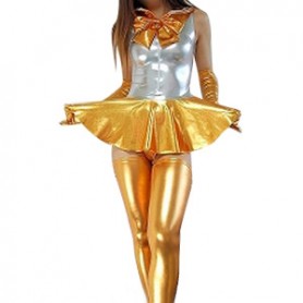 Silver Gold Shiny Metallic Bowknot Mini Skirt Suit