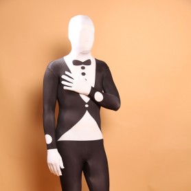 Black and White Halloween Bowtie Full Body Spandex Holiday Unisex Lycra Morph Zentai Suit