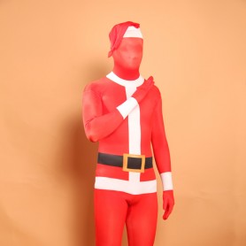 Red Christmas Sata Clause Halloween Full Body Spandex Holiday Unisex Lycra Morph Zentai Suit